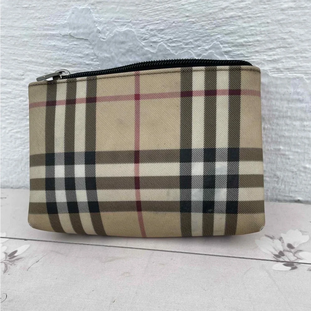 Burberry Beige and Black Check Cosmetic Bag
